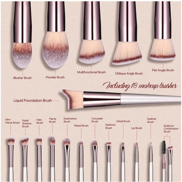 Champagne Gold 18pc.Professinal Vegan Makeup Brush Set with Black Case - Picture 2 of 7